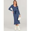imageANRABESS Women Long Sleeve V Neck Aline Tie Waist Slim Fit Ribbed Knit Bodycon Midi Sweater Dress 2025 Fall Trendy OutfitsDusty Blue