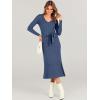 imageANRABESS Women Long Sleeve V Neck Aline Tie Waist Slim Fit Ribbed Knit Bodycon Midi Sweater Dress 2025 Fall Trendy OutfitsDusty Blue