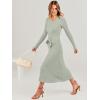 imageANRABESS Women Long Sleeve V Neck Aline Tie Waist Slim Fit Ribbed Knit Bodycon Midi Sweater Dress 2025 Fall Trendy OutfitsGreen