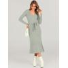 imageANRABESS Women Long Sleeve V Neck Aline Tie Waist Slim Fit Ribbed Knit Bodycon Midi Sweater Dress 2025 Fall Trendy OutfitsGreen