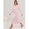 imageANRABESS Women Long Sleeve V Neck Aline Tie Waist Slim Fit Ribbed Knit Bodycon Midi Sweater Dress 2025 Fall Trendy OutfitsPink