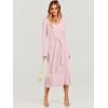 imageANRABESS Women Long Sleeve V Neck Aline Tie Waist Slim Fit Ribbed Knit Bodycon Midi Sweater Dress 2025 Fall Trendy OutfitsPink