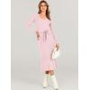 imageANRABESS Women Long Sleeve V Neck Aline Tie Waist Slim Fit Ribbed Knit Bodycon Midi Sweater Dress 2025 Fall Trendy OutfitsPink