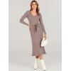 imageANRABESS Women Long Sleeve V Neck Aline Tie Waist Slim Fit Ribbed Knit Bodycon Midi Sweater Dress 2025 Fall Trendy OutfitsPink Almond