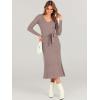 imageANRABESS Women Long Sleeve V Neck Aline Tie Waist Slim Fit Ribbed Knit Bodycon Midi Sweater Dress 2025 Fall Trendy OutfitsPink Almond
