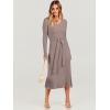 imageANRABESS Women Long Sleeve V Neck Aline Tie Waist Slim Fit Ribbed Knit Bodycon Midi Sweater Dress 2025 Fall Trendy OutfitsPink Almond