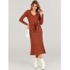 imageANRABESS Women Long Sleeve V Neck Aline Tie Waist Slim Fit Ribbed Knit Bodycon Midi Sweater Dress 2025 Fall Trendy OutfitsRust