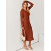 imageANRABESS Women Long Sleeve V Neck Aline Tie Waist Slim Fit Ribbed Knit Bodycon Midi Sweater Dress 2025 Fall Trendy OutfitsRust