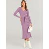 imageANRABESS Women Long Sleeve V Neck Aline Tie Waist Slim Fit Ribbed Knit Bodycon Midi Sweater Dress 2025 Fall Trendy OutfitsViolet