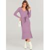 imageANRABESS Women Long Sleeve V Neck Aline Tie Waist Slim Fit Ribbed Knit Bodycon Midi Sweater Dress 2025 Fall Trendy OutfitsViolet