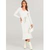 imageANRABESS Women Long Sleeve V Neck Aline Tie Waist Slim Fit Ribbed Knit Bodycon Midi Sweater Dress 2025 Fall Trendy OutfitsWhite