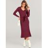 imageANRABESS Women Long Sleeve V Neck Aline Tie Waist Slim Fit Ribbed Knit Bodycon Midi Sweater Dress 2025 Fall Trendy OutfitsWine Red