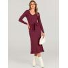 imageANRABESS Women Long Sleeve V Neck Aline Tie Waist Slim Fit Ribbed Knit Bodycon Midi Sweater Dress 2025 Fall Trendy OutfitsWine Red