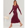 imageANRABESS Women Long Sleeve V Neck Aline Tie Waist Slim Fit Ribbed Knit Bodycon Midi Sweater Dress 2025 Fall Trendy OutfitsWine Red