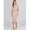 imageANRABESS Womens 2 Piece Outfits Sweater Dresses Set Midi Skirt Sets Long Sleeve Crop Top Bodycon Ribbed Knit Dress 2024 FallApricot