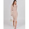 imageANRABESS Womens 2 Piece Outfits Sweater Dresses Set Midi Skirt Sets Long Sleeve Crop Top Bodycon Ribbed Knit Dress 2024 FallApricot