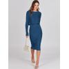 imageANRABESS Womens 2 Piece Outfits Sweater Dresses Set Midi Skirt Sets Long Sleeve Crop Top Bodycon Ribbed Knit Dress 2024 FallBlue
