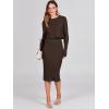 imageANRABESS Womens 2 Piece Outfits Sweater Dresses Set Midi Skirt Sets Long Sleeve Crop Top Bodycon Ribbed Knit Dress 2024 FallBrown