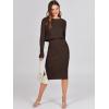 imageANRABESS Womens 2 Piece Outfits Sweater Dresses Set Midi Skirt Sets Long Sleeve Crop Top Bodycon Ribbed Knit Dress 2024 FallBrown