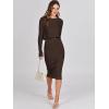 imageANRABESS Womens 2 Piece Outfits Sweater Dresses Set Midi Skirt Sets Long Sleeve Crop Top Bodycon Ribbed Knit Dress 2024 FallBrown