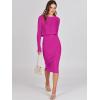 imageANRABESS Womens 2 Piece Outfits Sweater Dresses Set Midi Skirt Sets Long Sleeve Crop Top Bodycon Ribbed Knit Dress 2024 FallHot Pink