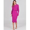 imageANRABESS Womens 2 Piece Outfits Sweater Dresses Set Midi Skirt Sets Long Sleeve Crop Top Bodycon Ribbed Knit Dress 2024 FallHot Pink