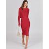 imageANRABESS Womens 2 Piece Outfits Sweater Dresses Set Midi Skirt Sets Long Sleeve Crop Top Bodycon Ribbed Knit Dress 2024 FallRed