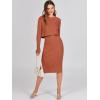 imageANRABESS Womens 2 Piece Outfits Sweater Dresses Set Midi Skirt Sets Long Sleeve Crop Top Bodycon Ribbed Knit Dress 2024 FallRust