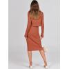 imageANRABESS Womens 2 Piece Outfits Sweater Dresses Set Midi Skirt Sets Long Sleeve Crop Top Bodycon Ribbed Knit Dress 2024 FallRust
