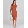 imageANRABESS Womens 2 Piece Outfits Sweater Dresses Set Midi Skirt Sets Long Sleeve Crop Top Bodycon Ribbed Knit Dress 2024 FallRust