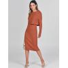imageANRABESS Womens 2 Piece Outfits Sweater Dresses Set Midi Skirt Sets Long Sleeve Crop Top Bodycon Ribbed Knit Dress 2024 FallRust
