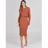 imageANRABESS Womens 2 Piece Outfits Sweater Dresses Set Midi Skirt Sets Long Sleeve Crop Top Bodycon Ribbed Knit Dress 2024 FallRust