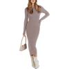 imageANRABESS Women Long Sleeve Crewneck Sweater Dress Ribbed Knit Stretch Slim Fit Bodycon Midi Dresses Fall Fashion OutfitsAlmond