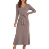 imageANRABESS Women Long Sleeve V Neck Aline Tie Waist Slim Fit Ribbed Knit Bodycon Midi Sweater Dress 2025 Fall Trendy OutfitsPink Almond