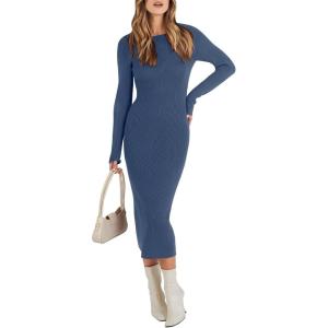 imageANRABESS Women Long Sleeve Crewneck Sweater Dress Ribbed Knit Stretch Slim Fit Bodycon Midi Dresses Fall Fashion OutfitsDusty Blue