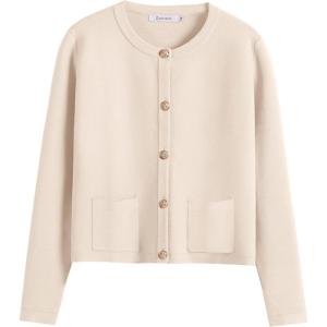 imageANRABESS Women Striped Cardigan Sweaters Button Down Cropped Knit Lady Jackets Coat 2025 Fall Outfits Spring Trendy ClothesApricot