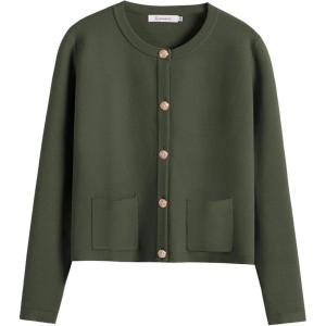 imageANRABESS Women Striped Cardigan Sweaters Button Down Cropped Knit Lady Jackets Coat 2025 Fall Outfits Spring Trendy ClothesArmy Green