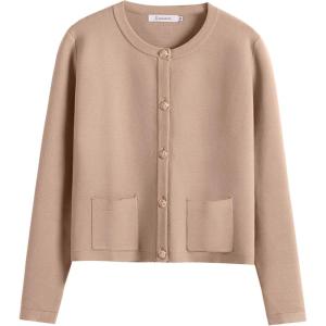 imageANRABESS Women Striped Cardigan Sweaters Button Down Cropped Knit Lady Jackets Coat 2025 Fall Outfits Spring Trendy ClothesKhaki