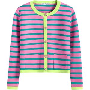 imageANRABESS Women Striped Cardigan Sweaters Button Down Cropped Knit Lady Jackets Coat 2025 Fall Outfits Spring Trendy ClothesPink Green