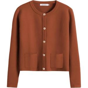 imageANRABESS Women Striped Cardigan Sweaters Button Down Cropped Knit Lady Jackets Coat 2025 Fall Outfits Spring Trendy ClothesRust