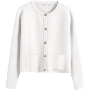 imageANRABESS Women Striped Cardigan Sweaters Button Down Cropped Knit Lady Jackets Coat 2025 Fall Outfits Spring Trendy ClothesWhite
