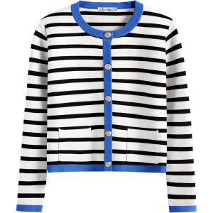 imageANRABESS Women Striped Cardigan Sweaters Button Down Cropped Knit Lady Jackets Coat 2025 Fall Outfits Spring Trendy ClothesWhite Black Blue