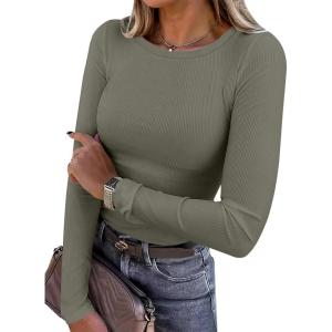 imageANRABESS Women Long Sleeve Crewneck Rib Knit Slim Fit Shirts Basic Tee Tops 2025 Casual TShirt Going Out Workout OutfitsArmy Green
