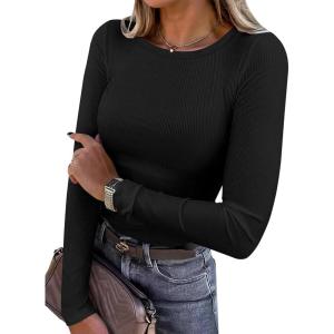 imageANRABESS Women Long Sleeve Crewneck Rib Knit Slim Fit Shirts Basic Tee Tops 2025 Casual TShirt Going Out Workout OutfitsBlack