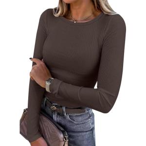 imageANRABESS Women Long Sleeve Crewneck Rib Knit Slim Fit Shirts Basic Tee Tops 2025 Casual TShirt Going Out Workout OutfitsBrown