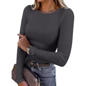 imageANRABESS Women Long Sleeve Crewneck Rib Knit Slim Fit Shirts Basic Tee Tops 2025 Casual TShirt Going Out Workout OutfitsCharcoal