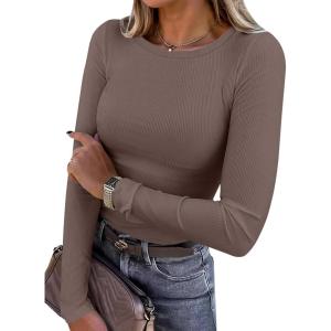 imageANRABESS Women Long Sleeve Crewneck Rib Knit Slim Fit Shirts Basic Tee Tops 2025 Casual TShirt Going Out Workout OutfitsCoffee