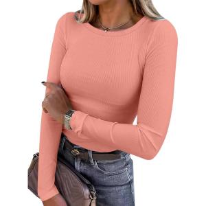 imageANRABESS Women Long Sleeve Crewneck Rib Knit Slim Fit Shirts Basic Tee Tops 2025 Casual TShirt Going Out Workout OutfitsCoral