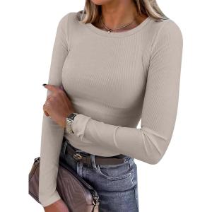 imageANRABESS Women Long Sleeve Crewneck Rib Knit Slim Fit Shirts Basic Tee Tops 2025 Casual TShirt Going Out Workout OutfitsDark Khaki