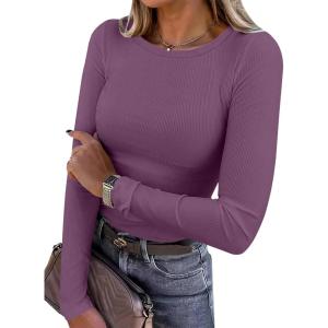 imageANRABESS Women Long Sleeve Crewneck Rib Knit Slim Fit Shirts Basic Tee Tops 2025 Casual TShirt Going Out Workout OutfitsDeep Purple